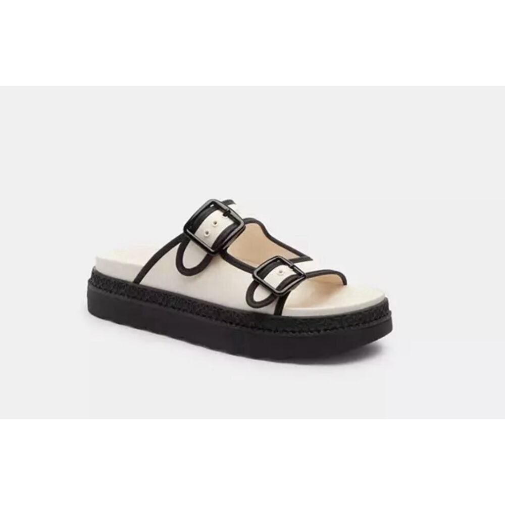 🆕Coach Lainey Chalk/Black Rubber Women's Slides Sandals Size 10 NIB